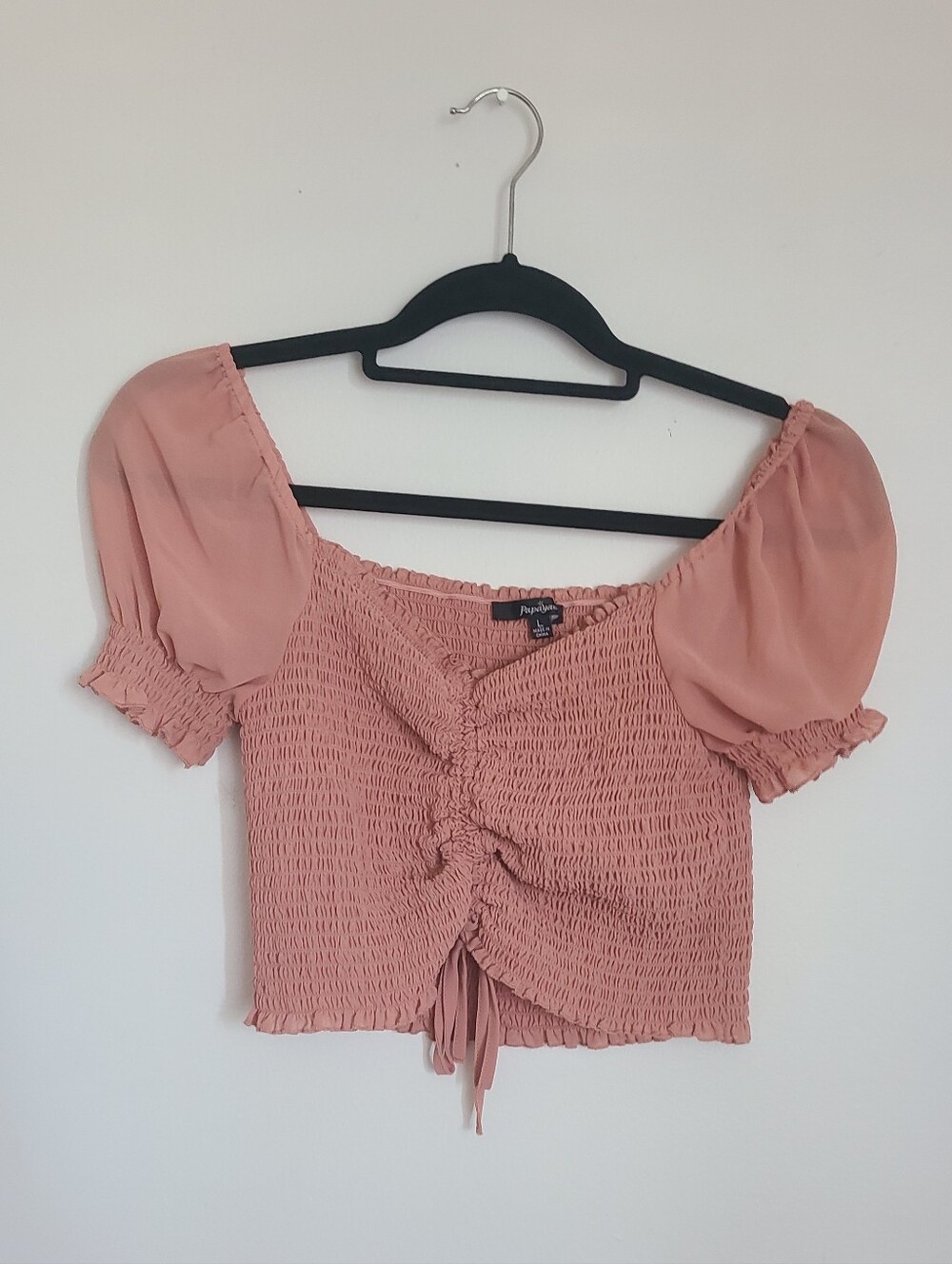 Papaya Dusty Rose Puff Sleeve Smocked Crop Top
